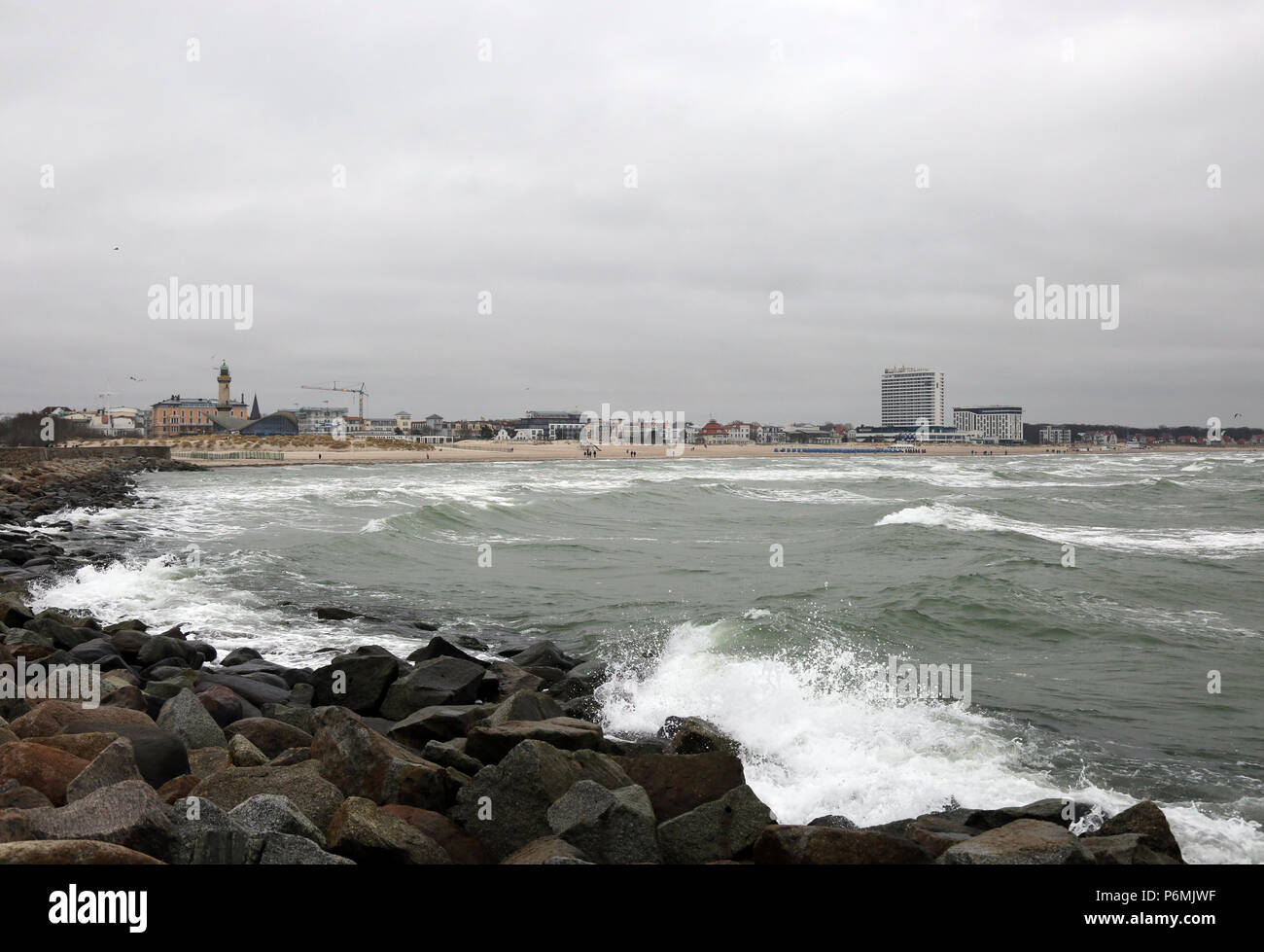 Warnemuende, view from the west pier on the city Stock Photo