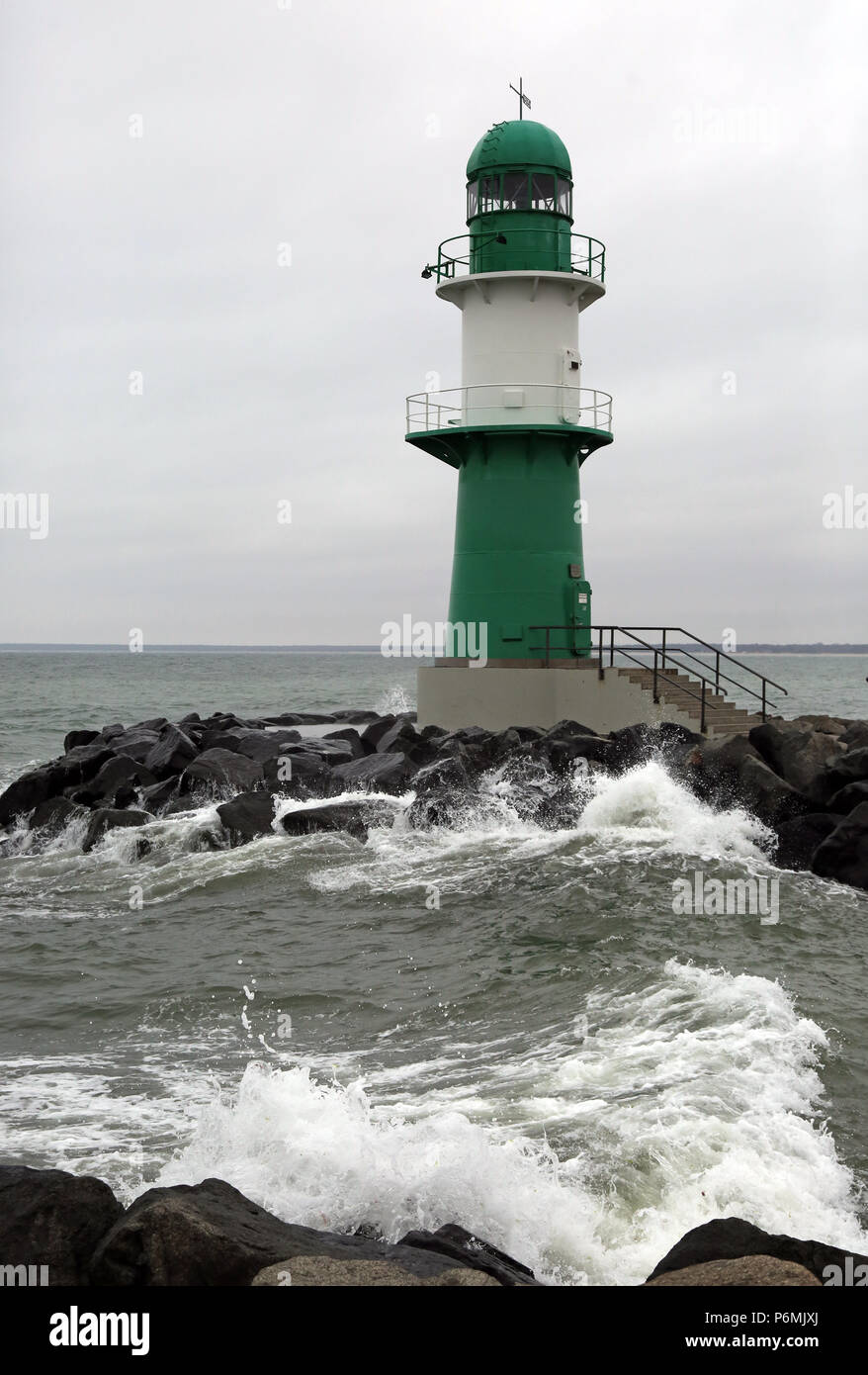 Warnemuende, lighthouse on the west pier Stock Photo