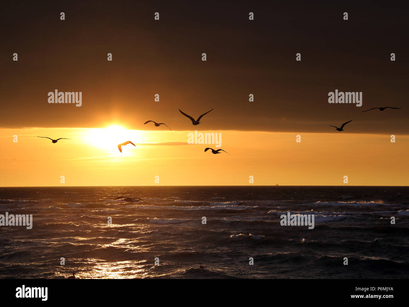 Warnemuende, sunset at the Baltic Sea Stock Photo