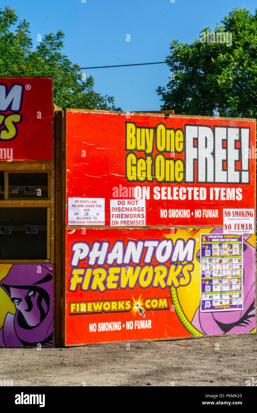 A legal fireworks stand in Modesto California USA for the Fourth of