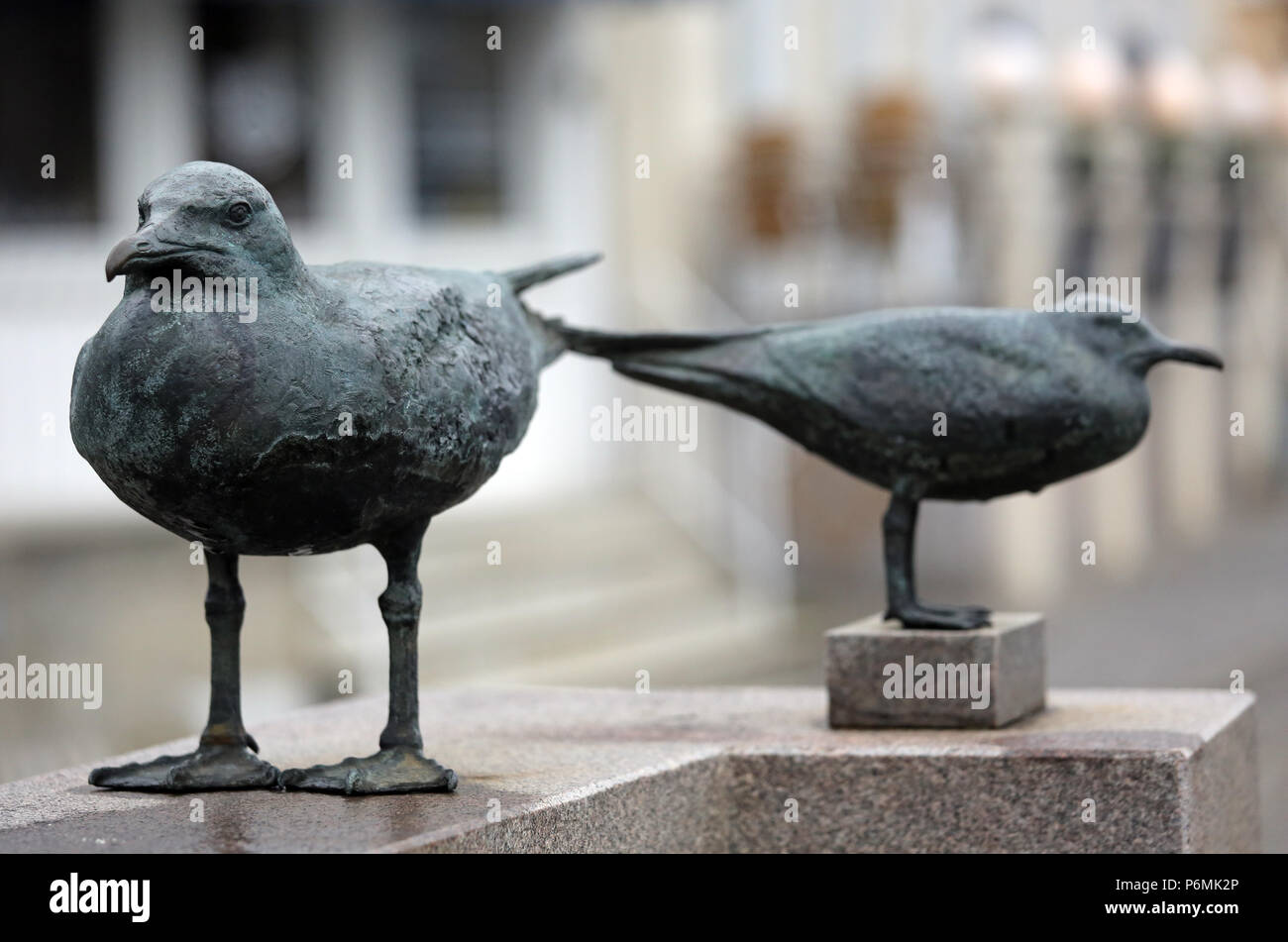 Warnemuende, bronze sculpture Moewen by Regina Lange Stock Photo