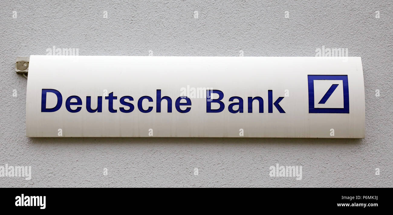 Warnemuende, company nameplate of Deutsche Bank Stock Photo
