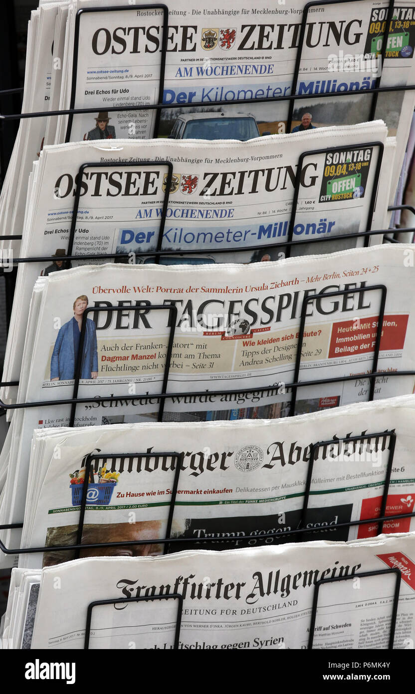 Warnemuende, newspapers in a newspaper stand Stock Photo