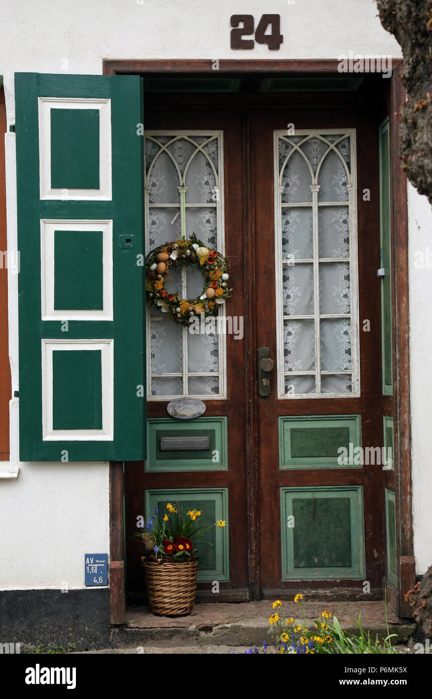 Warnemuende, door of a half-timbered house in Alexandrinenstrasse Stock Photo