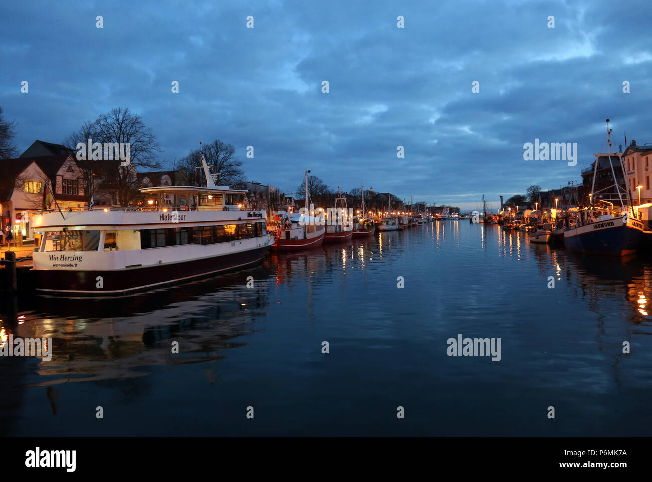 Warnemuende, the Old Stream at the Blue Hour in the morning Stock Photo