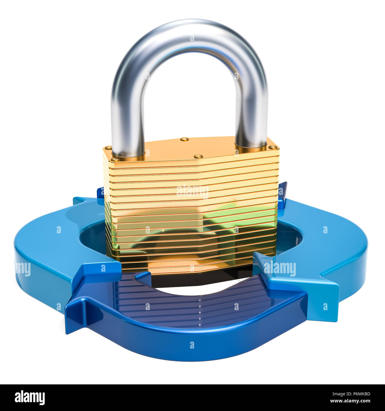 Business security and protect concept. Padlock with blue arrows, 3D rendering isolated on white background Stock Photo