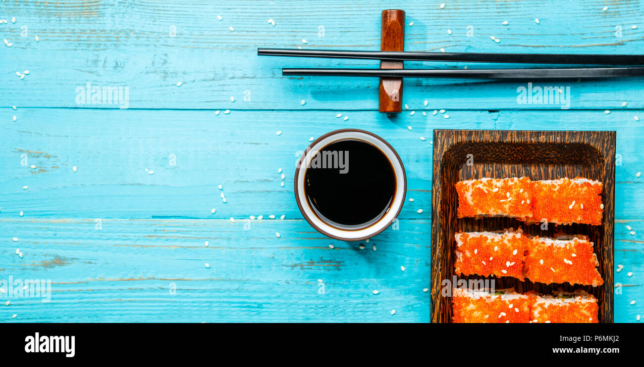 Photo rolls on rectangular plate Stock Photo