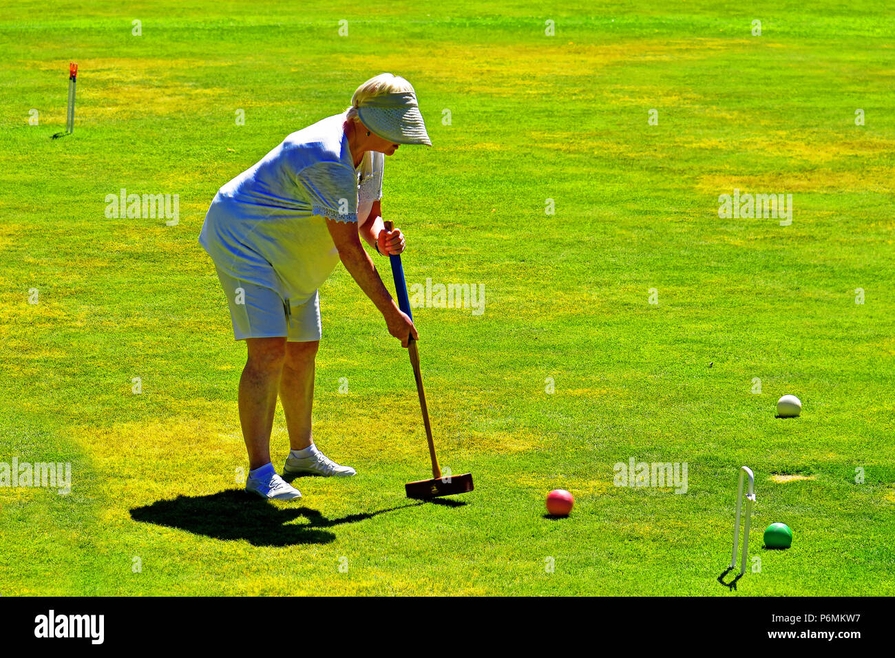Belsay Hall Croquet Club match lady player Stock Photo Alamy