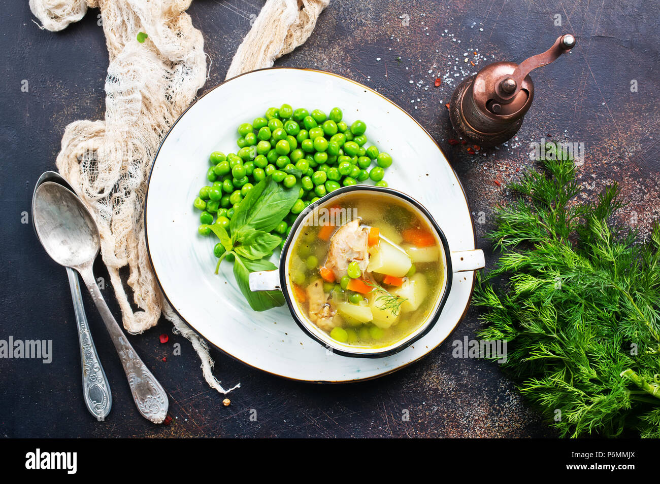 fresh soup with green pea, diet soup Stock Photo Alamy