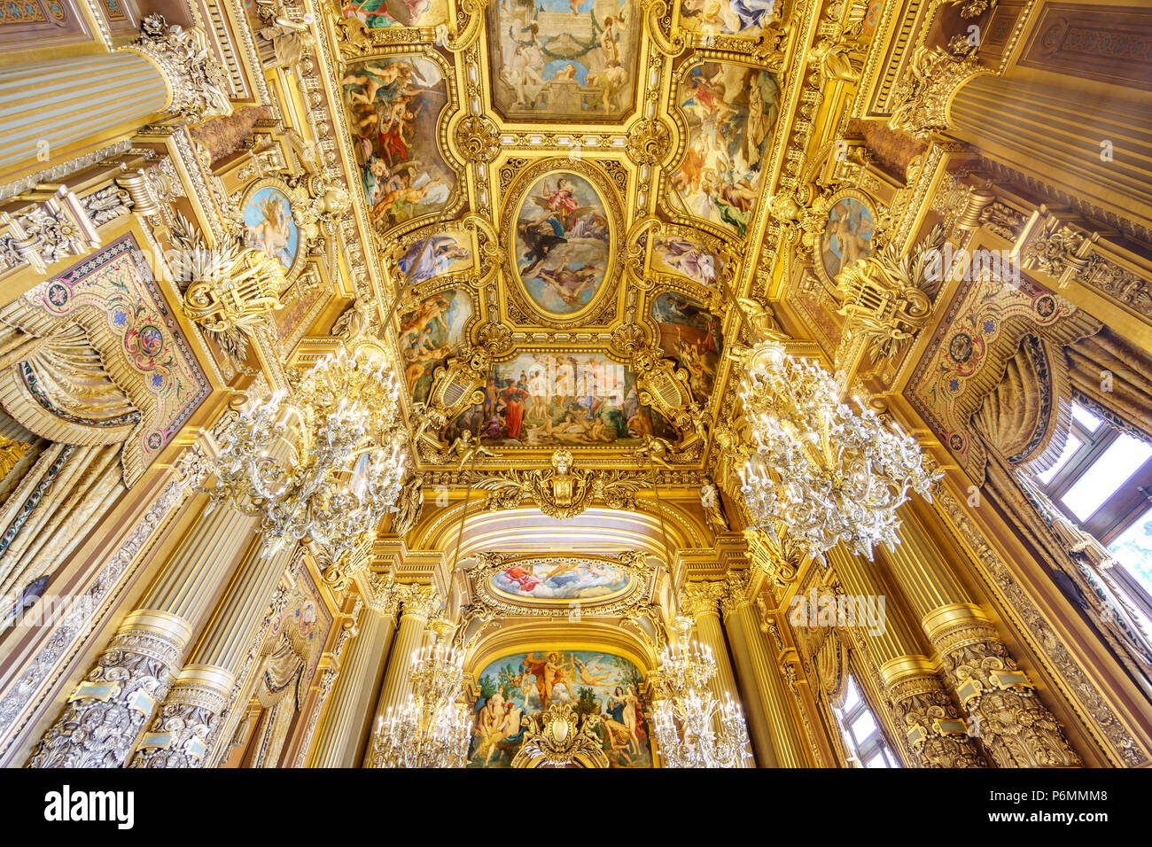 PARIS, France, MAY 17: View of the unbelievable roof of Opera de Paris, Palais Garnier, It was built from 1861 to 1875 on MAY 17, 2015 in Paris. Stock Photo
