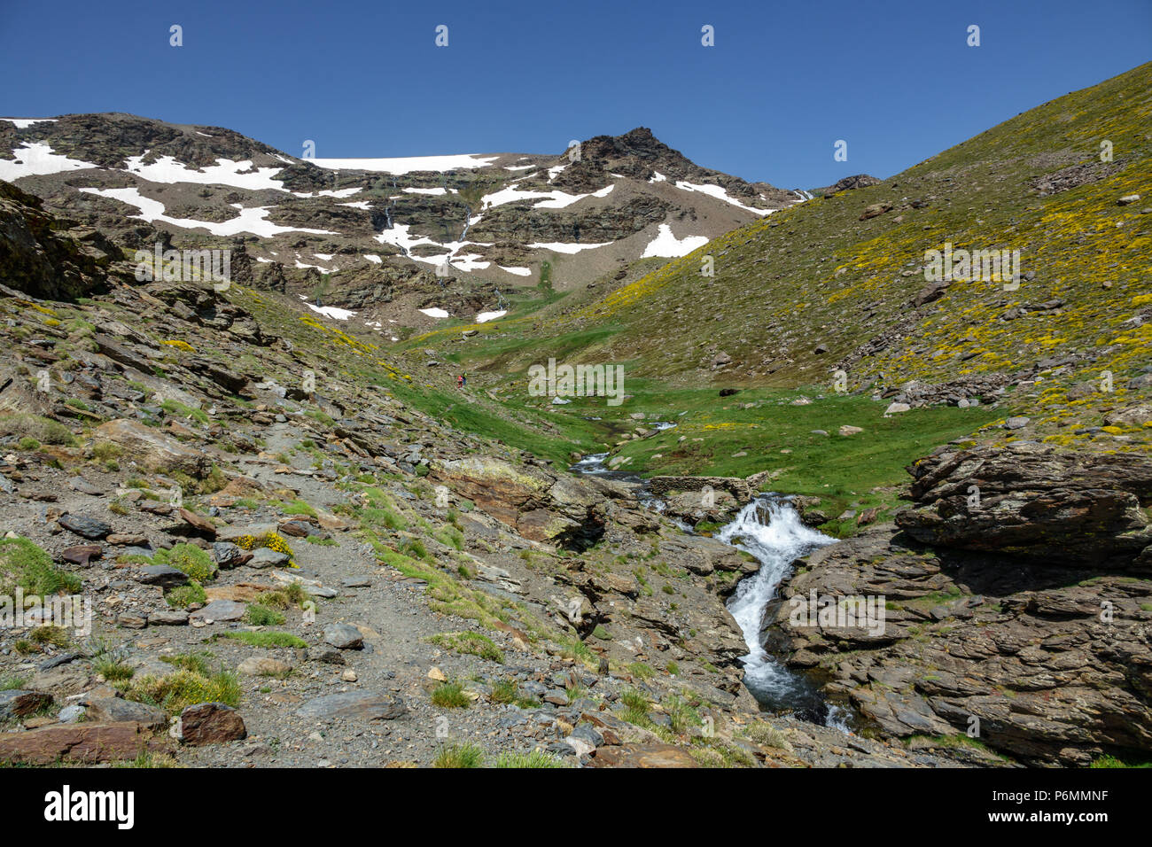 Hikers ascending mountain panorama Stock Photo - Alamy