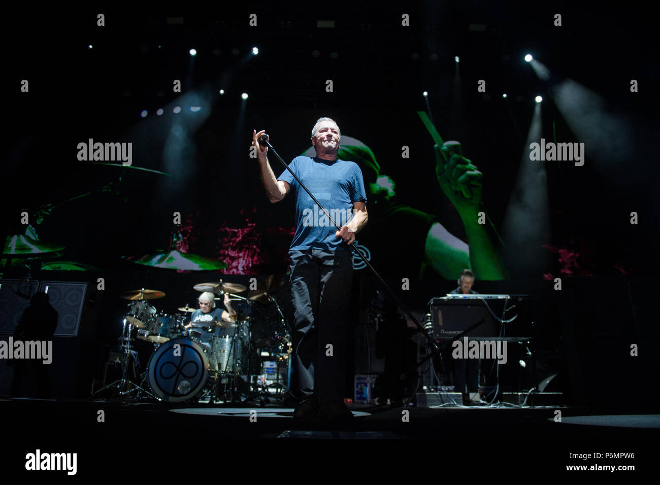 Deep Purple vocalist, Ian Gillan performs. Deep purple band performs at Tauron Arena Krakow as part of the farewell tour, The Long Goodbye Tour. Stock Photo