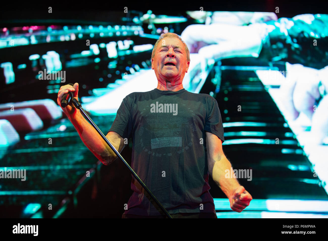 Deep Purple vocalist , Ian Gillan performs. Deep purple band performs at Tauron Arena Krakow as part of the farewell tour, The Long Goodbye Tour. Stock Photo