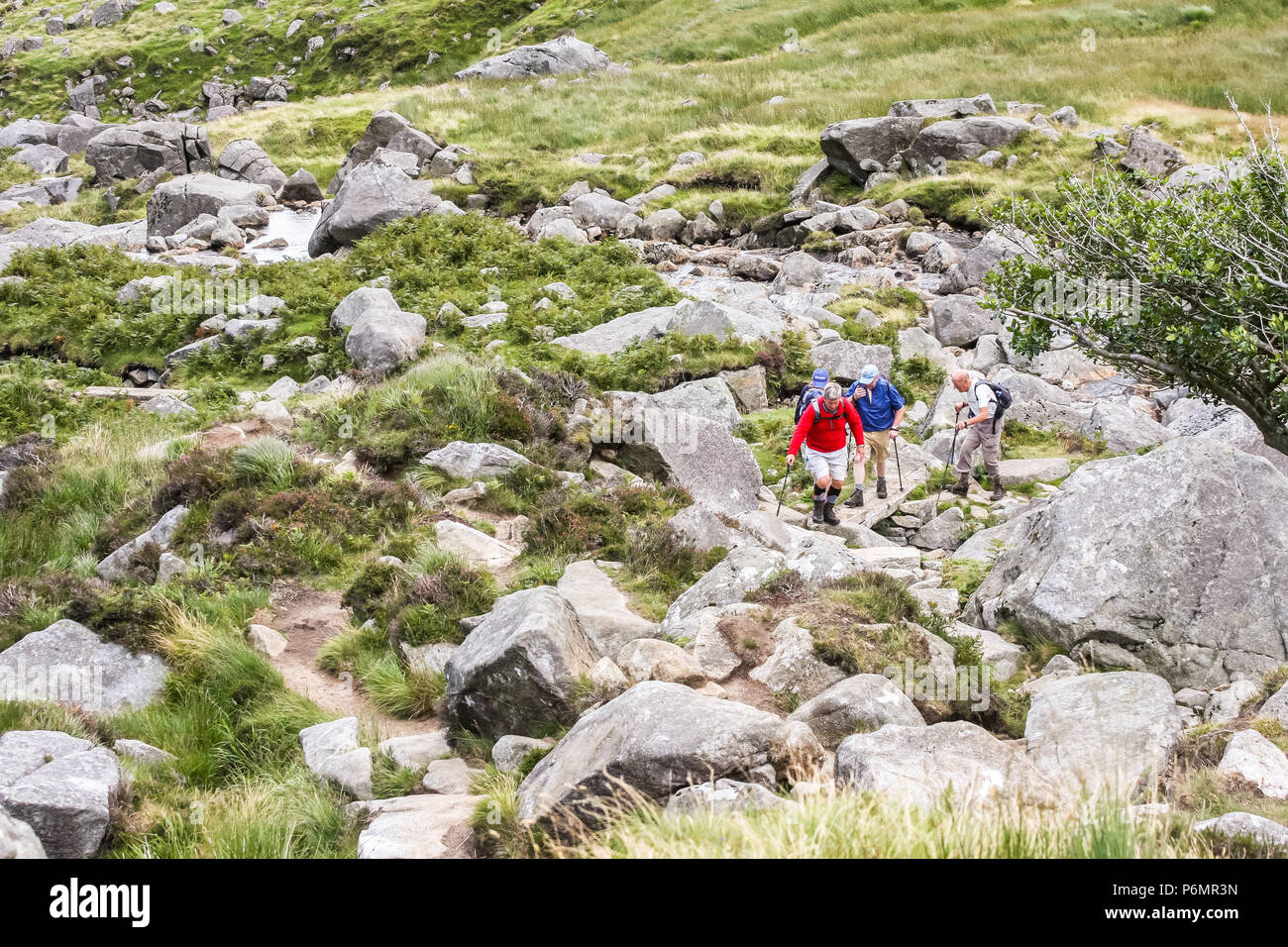 Hikers on a trail Wicklow Mountains National Park Stock Photo