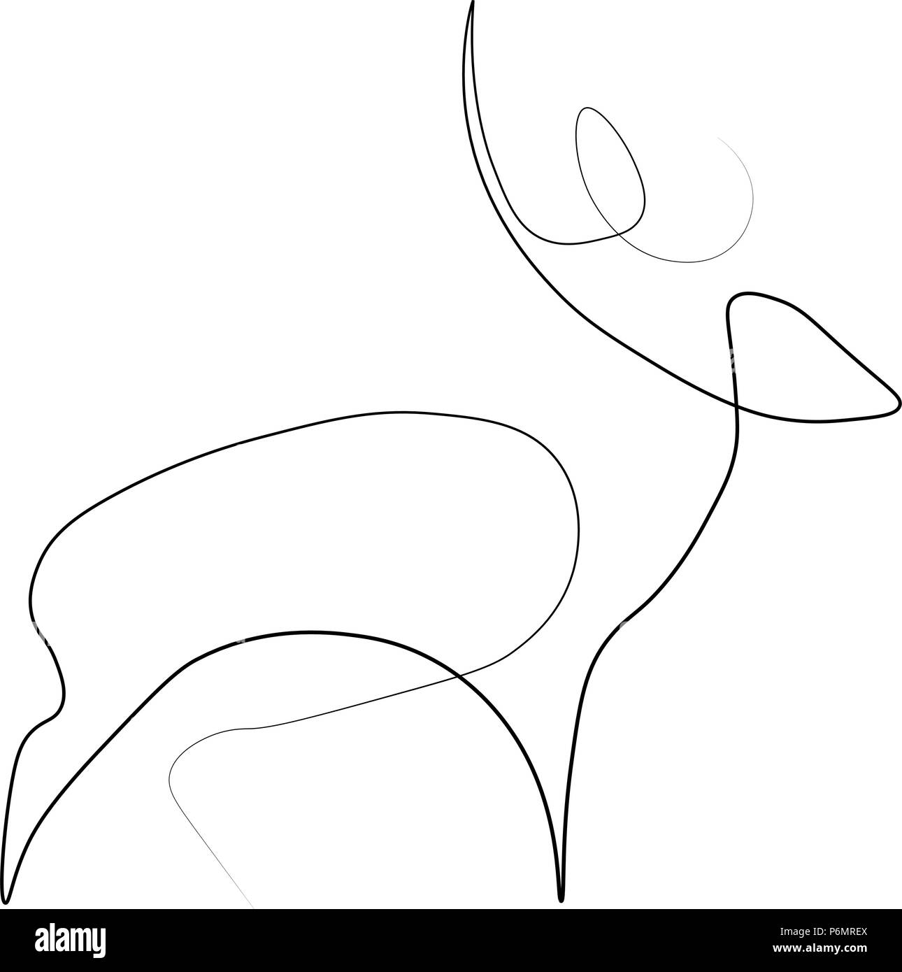Deer one line. Vector illustration. Isolated white background. Stock Vector