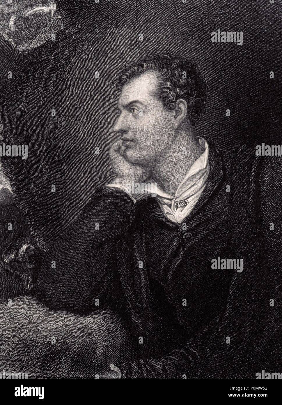 Lord George Noel Gordon Byron (1788-1824), hand under chin. English poet. Works include Don Juan, Childe Harold, Siege of Corinth, Mazeppa. Stock Photo