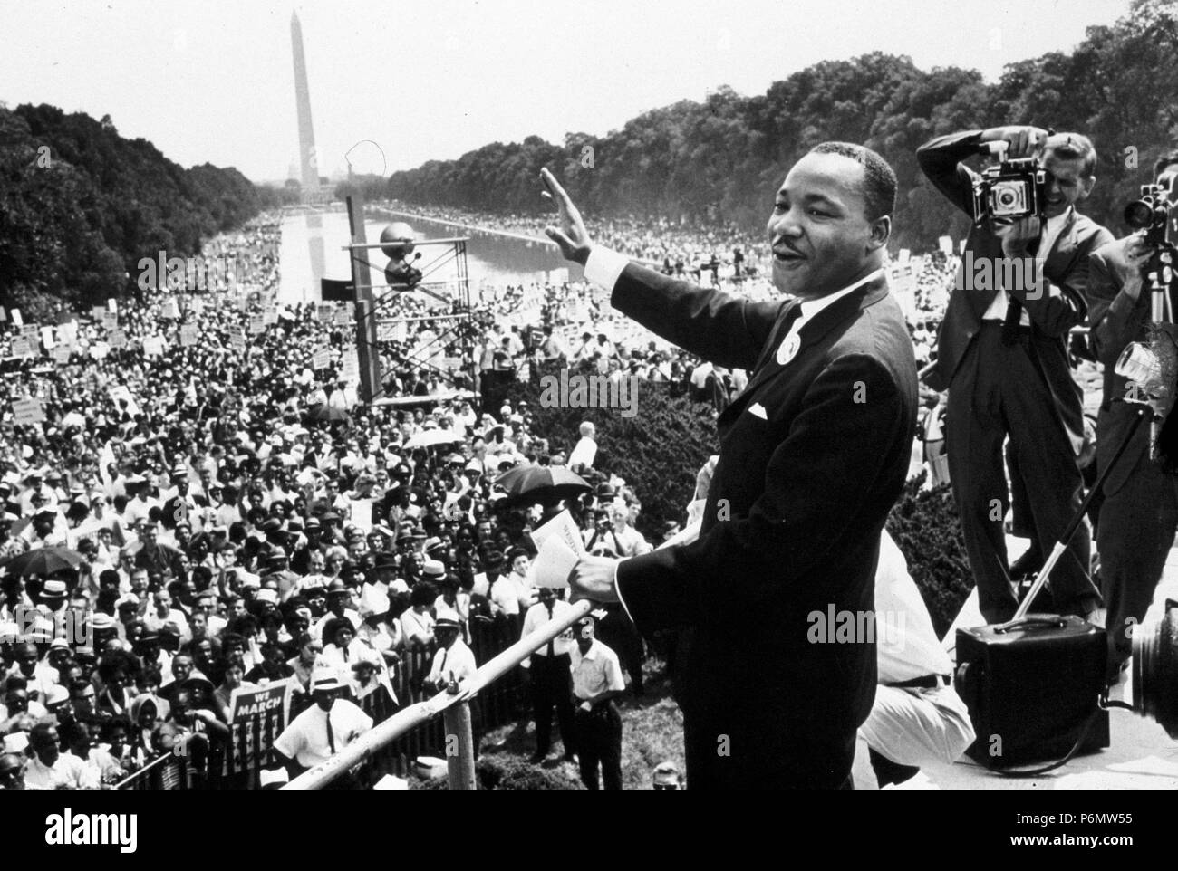 Martin Luther Kings address a crewd of 200.000 in a demonstration to protest racial inequality. In his 'I have a dream' speech. Stock Photo