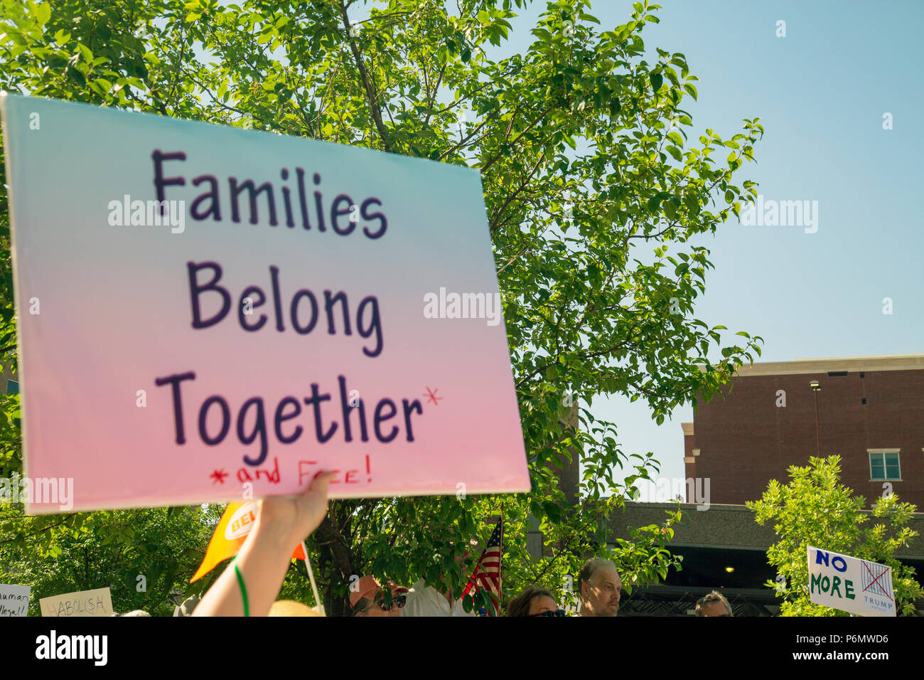 Families Belong Together Rally. Columbia, MO, June 30, 2018 Stock Photo