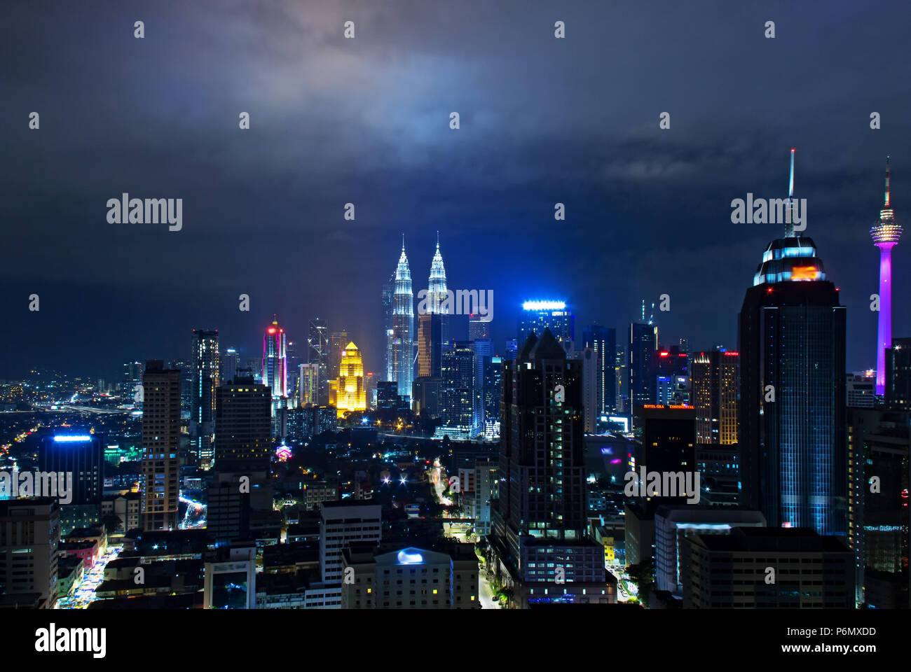 Night view of Kuala Lumpur skyline, capital city of Malaysia. Stock Photo
