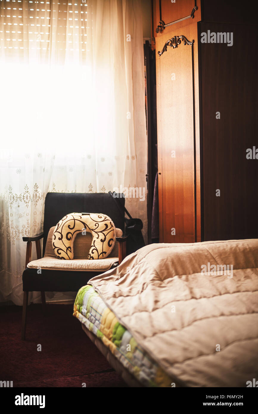 Details of an old bedroom interior, vintage style furniture Stock Photo