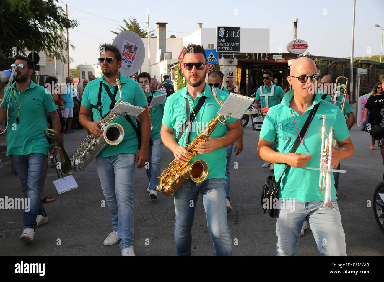 Marching band in Porto Badisco, Italy. Stock Photo