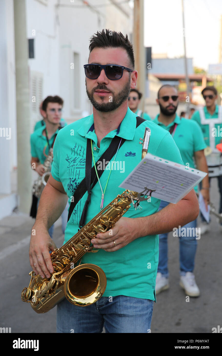 Marching band in Porto Badisco, Italy. Stock Photo