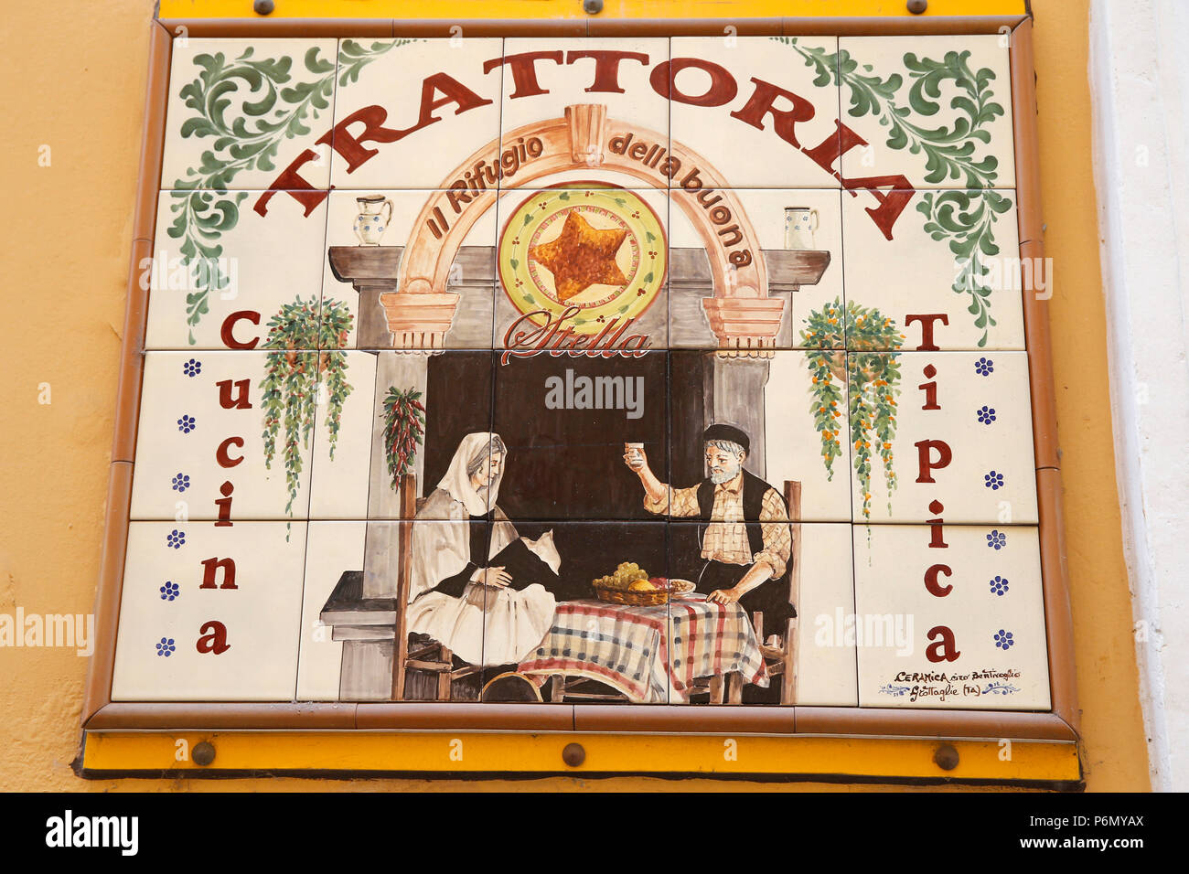 Restaurant sign in Lecce, Italy. Stock Photo