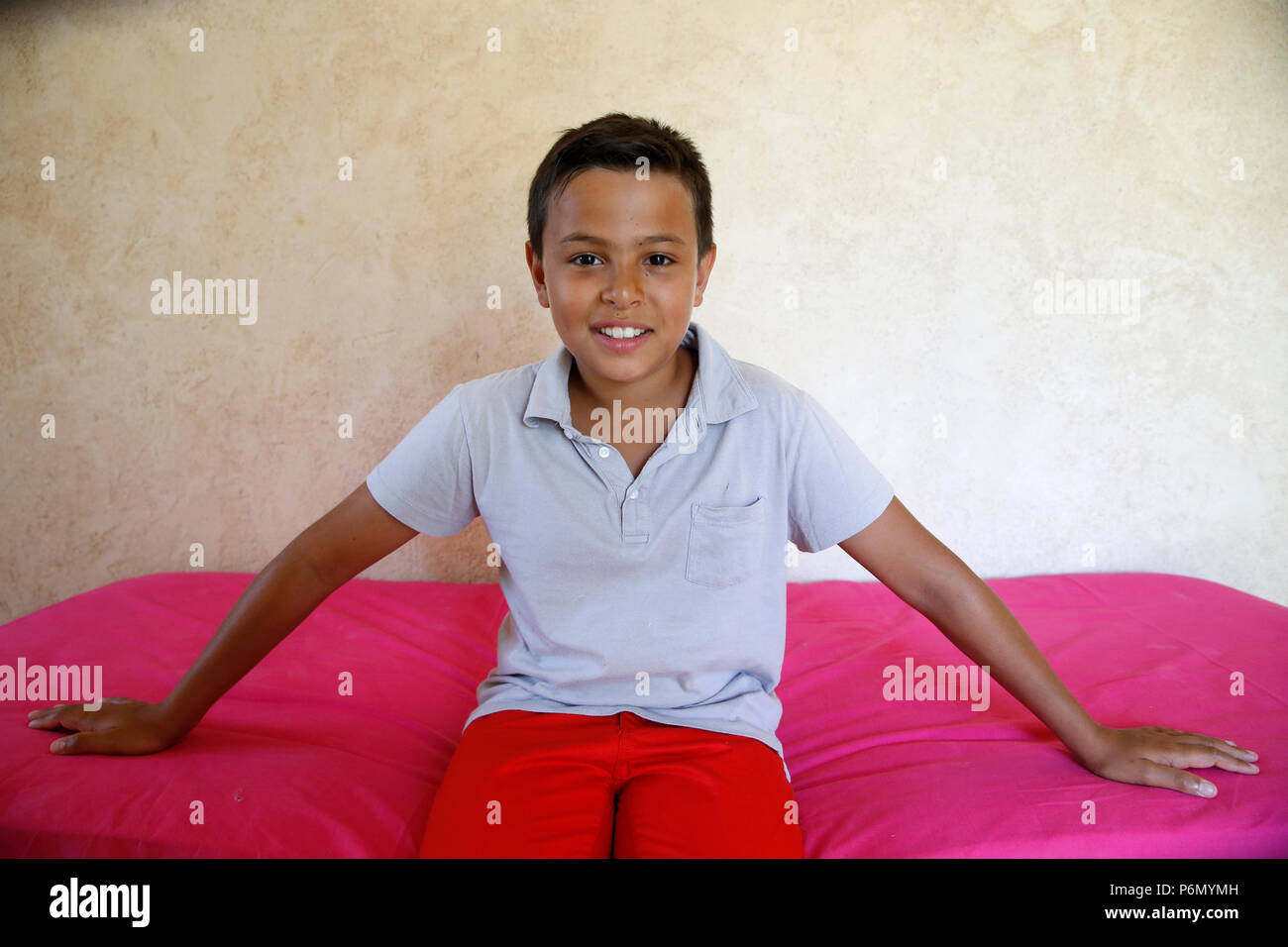 11-year-old boy in Salento, Italy. Stock Photo