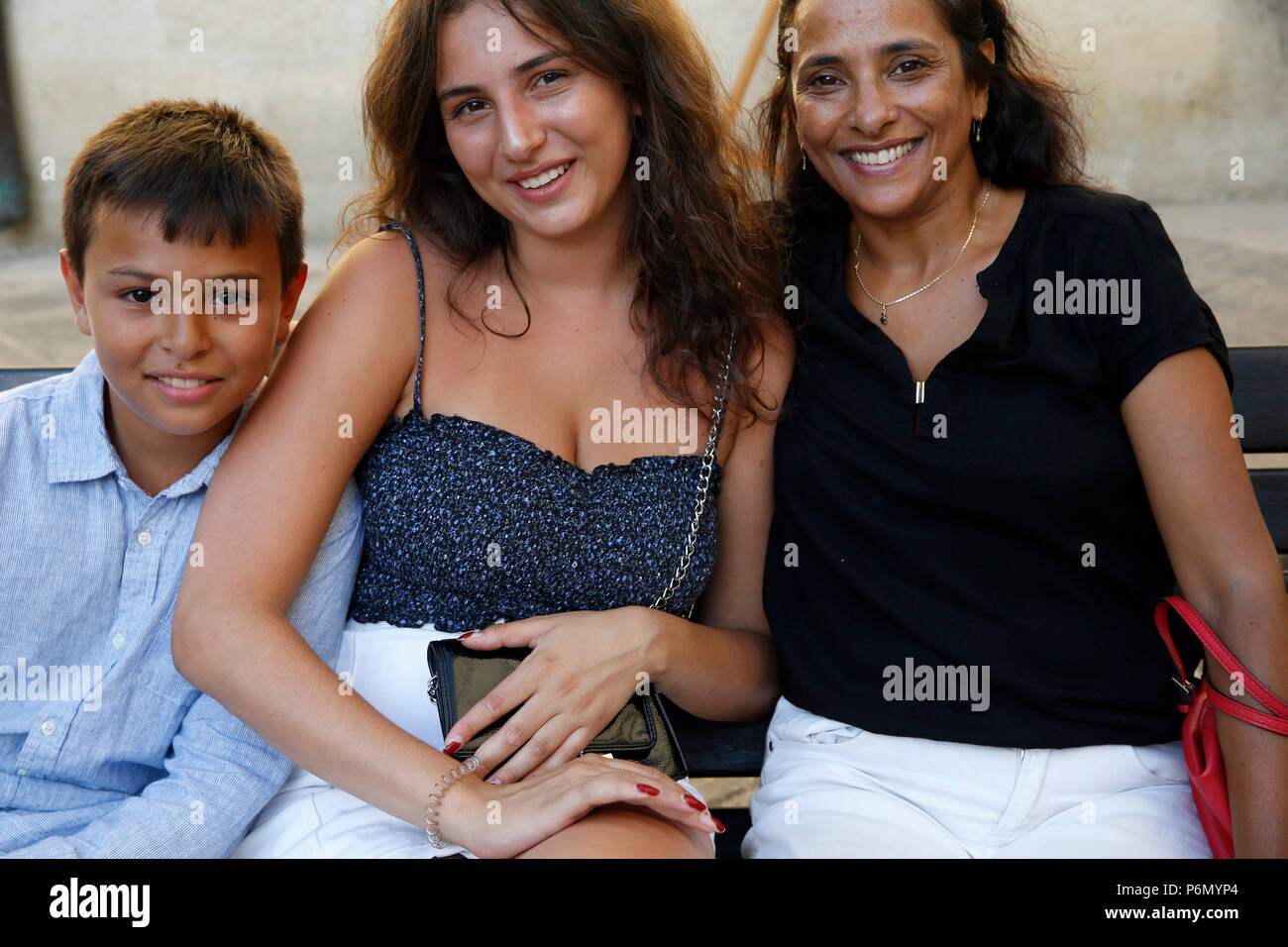 Family vacationing in Salento, Italy. Stock Photo