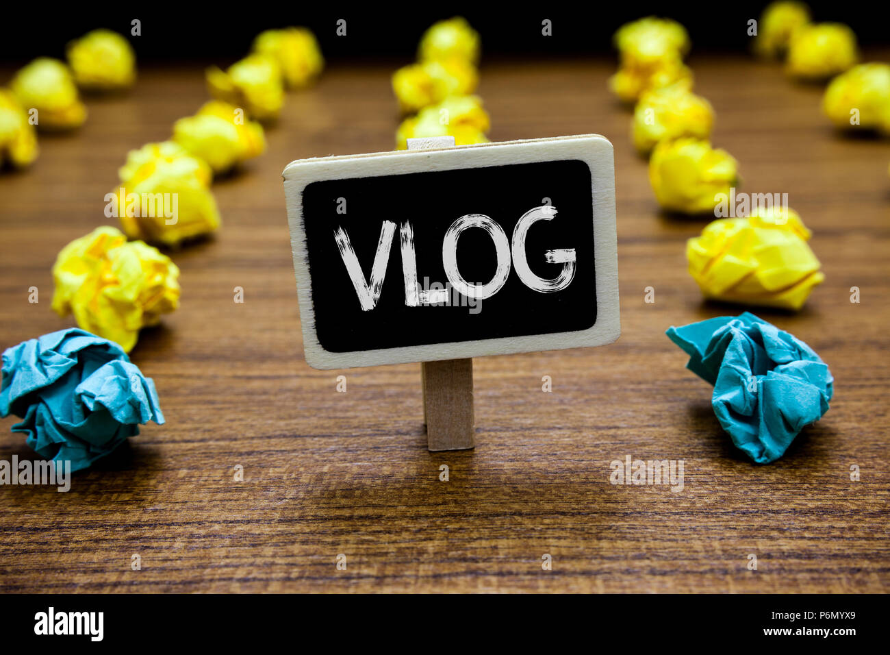 Conceptual hand writing showing Vlog. Business photo showcasing Entertaining multimedia self broadcasting news reporting stories Creative idea paper o Stock Photo