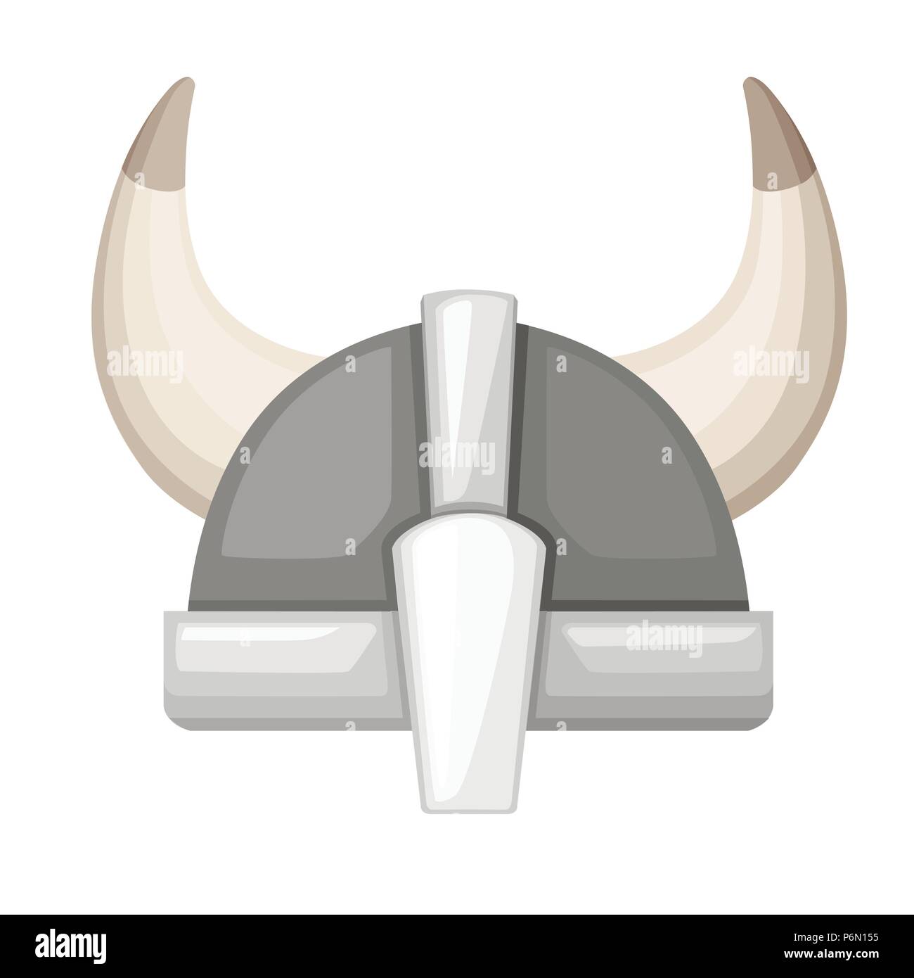 Viking helmet with horns. Scandinavian culture. Flat cartoon medieval equipment. Vector illustration isolated on white background. Stock Vector