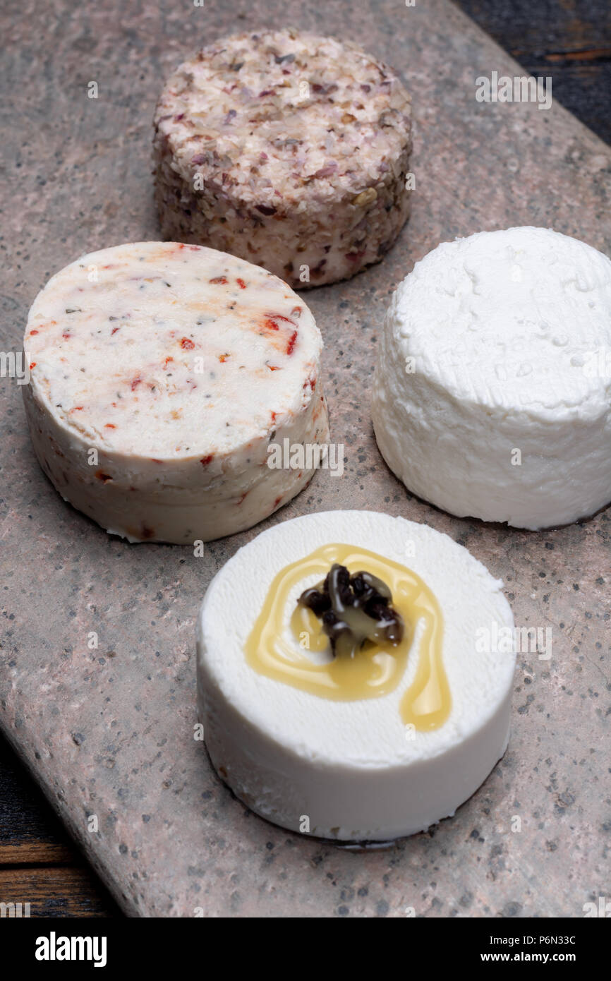 French soft cheeses, variety of different taste goat milk natural