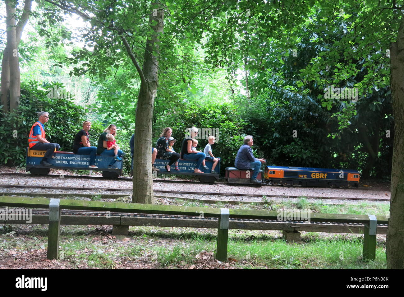 The monthly public running at Delapre Park, Northampton is a popular outing for steam train enthusiasts, grown-ups and youngsters alike; 50p a ride Stock Photo
