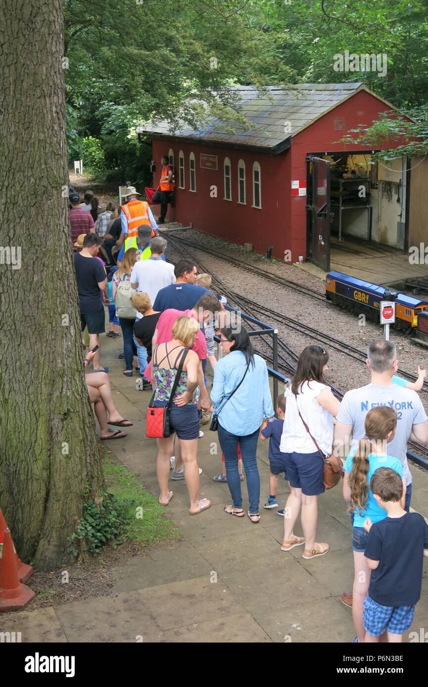 The monthly public running at Delapre Park, Northampton is a popular outing for steam train enthusiasts, grown-ups and youngsters alike; 50p a ride Stock Photo