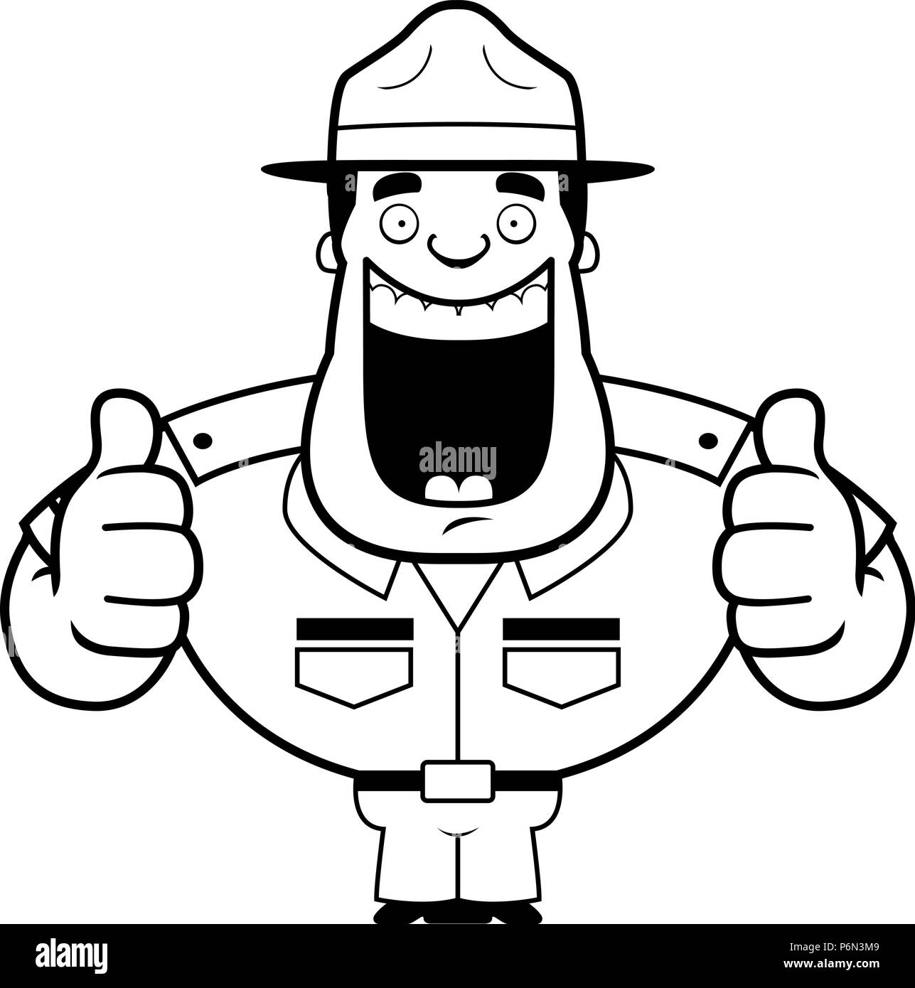 A cartoon illustration of a drill sergeant giving two thumbs up. Stock Vector