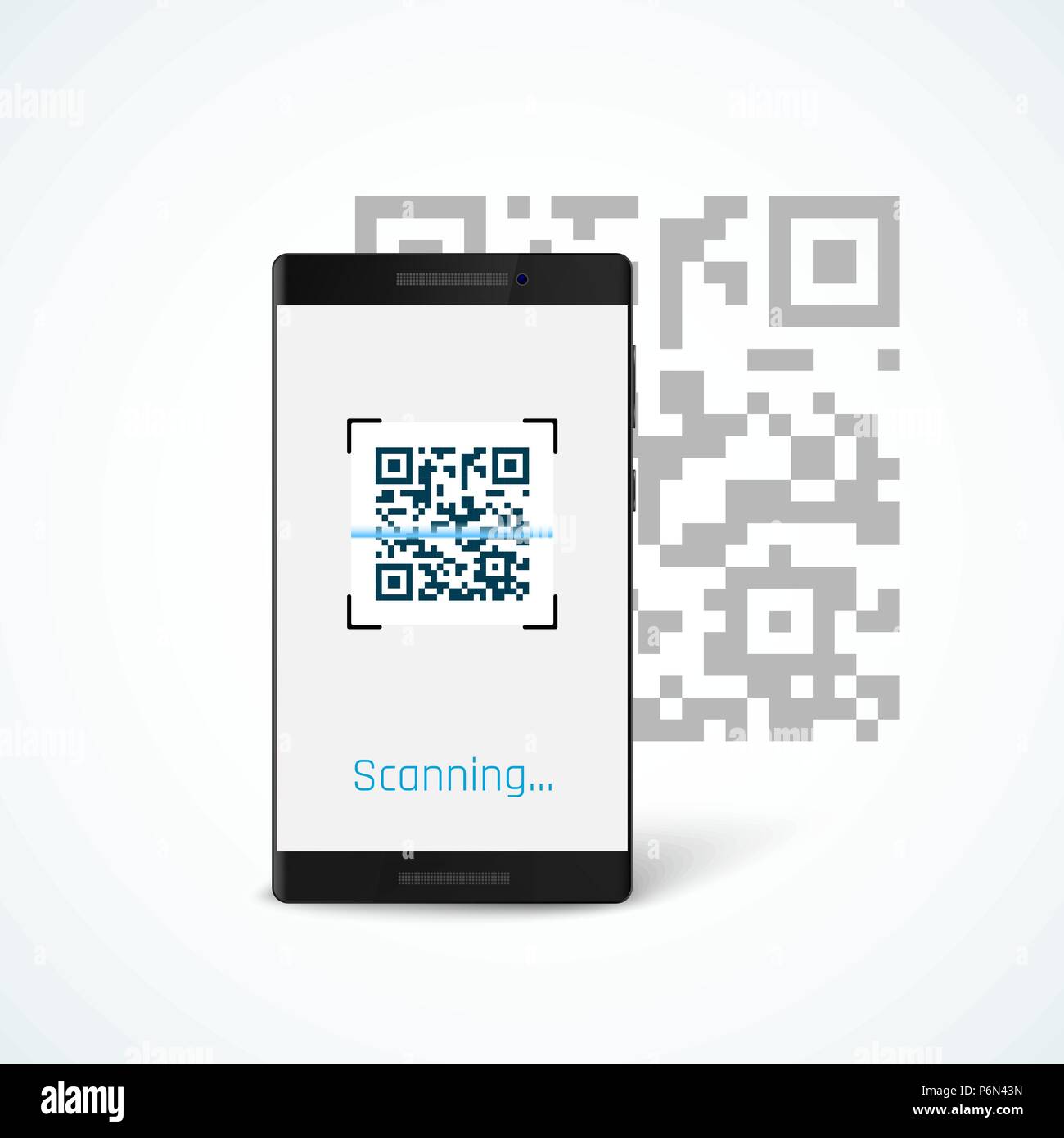 Phone with app scan QR code on screen. Vector illustration isolated on white background Stock Vector