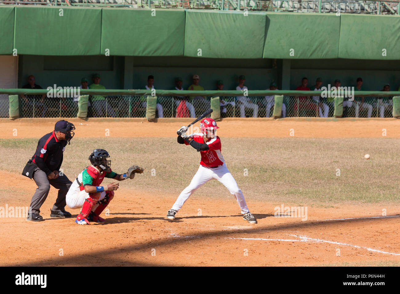 The Academia Provincial de Beisbol stadium featuring youth baseball in  Cienfuegos, Cuba. Stock Photo