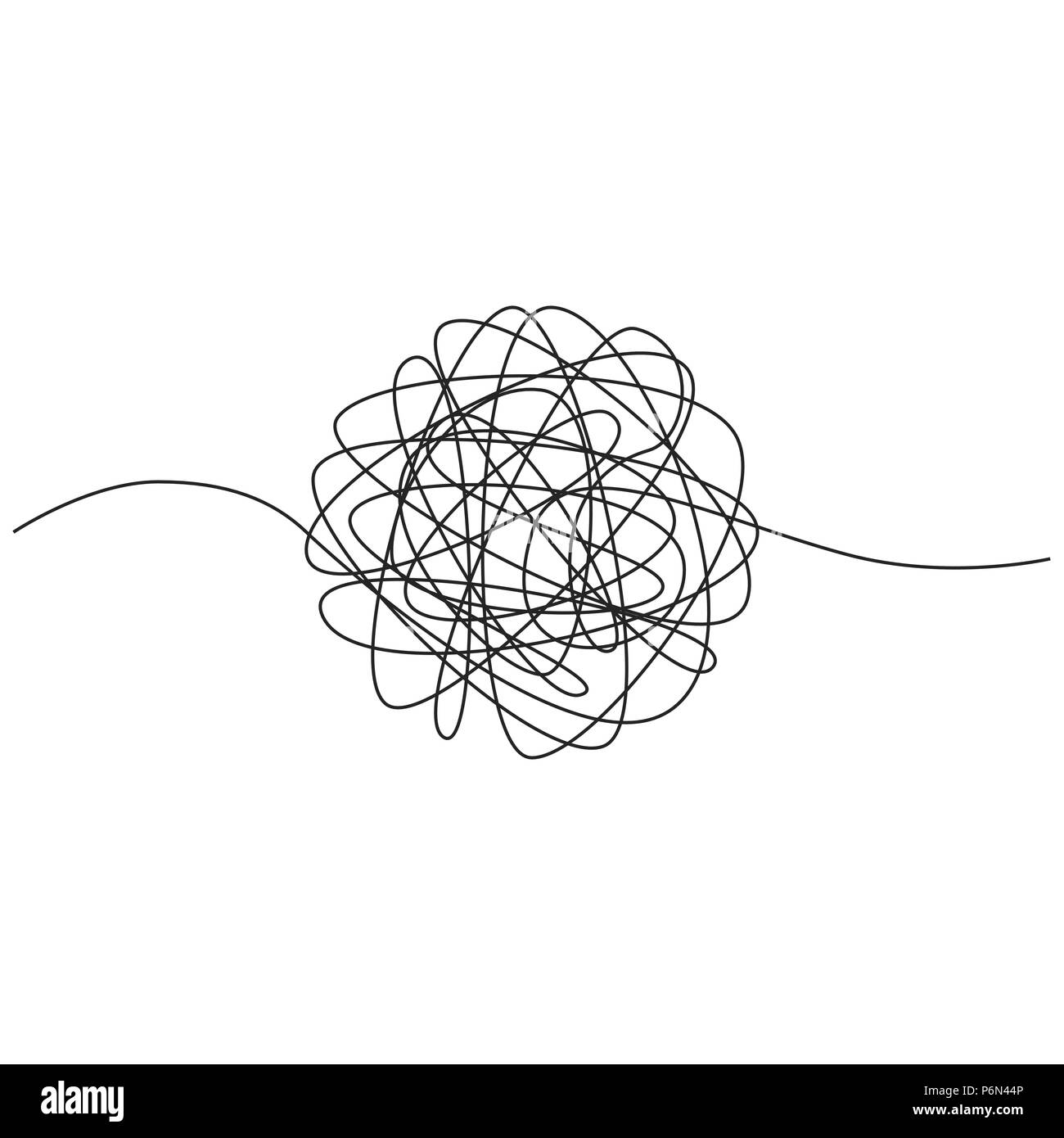 Hand drawn tangle of tangled thread. Sketch spherical abstract scribble shape. Vector illustration isolated on white background Stock Vector