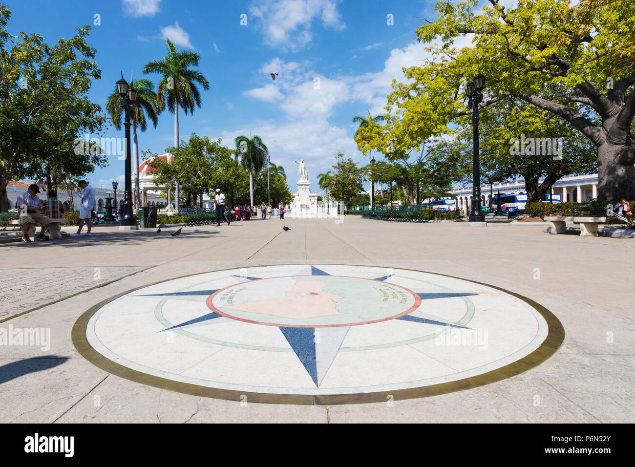 Tile compass rose in Parque José Martí, Cienfuegos, Cuba Stock Photo