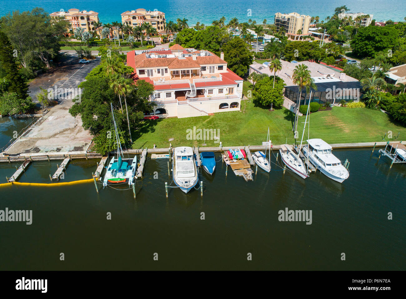 Long Boat Key is next to Sarasota and Anna Maria Island Florida and is an expensive upscale neighborhood and favorite vacation holiday destination on Stock Photo