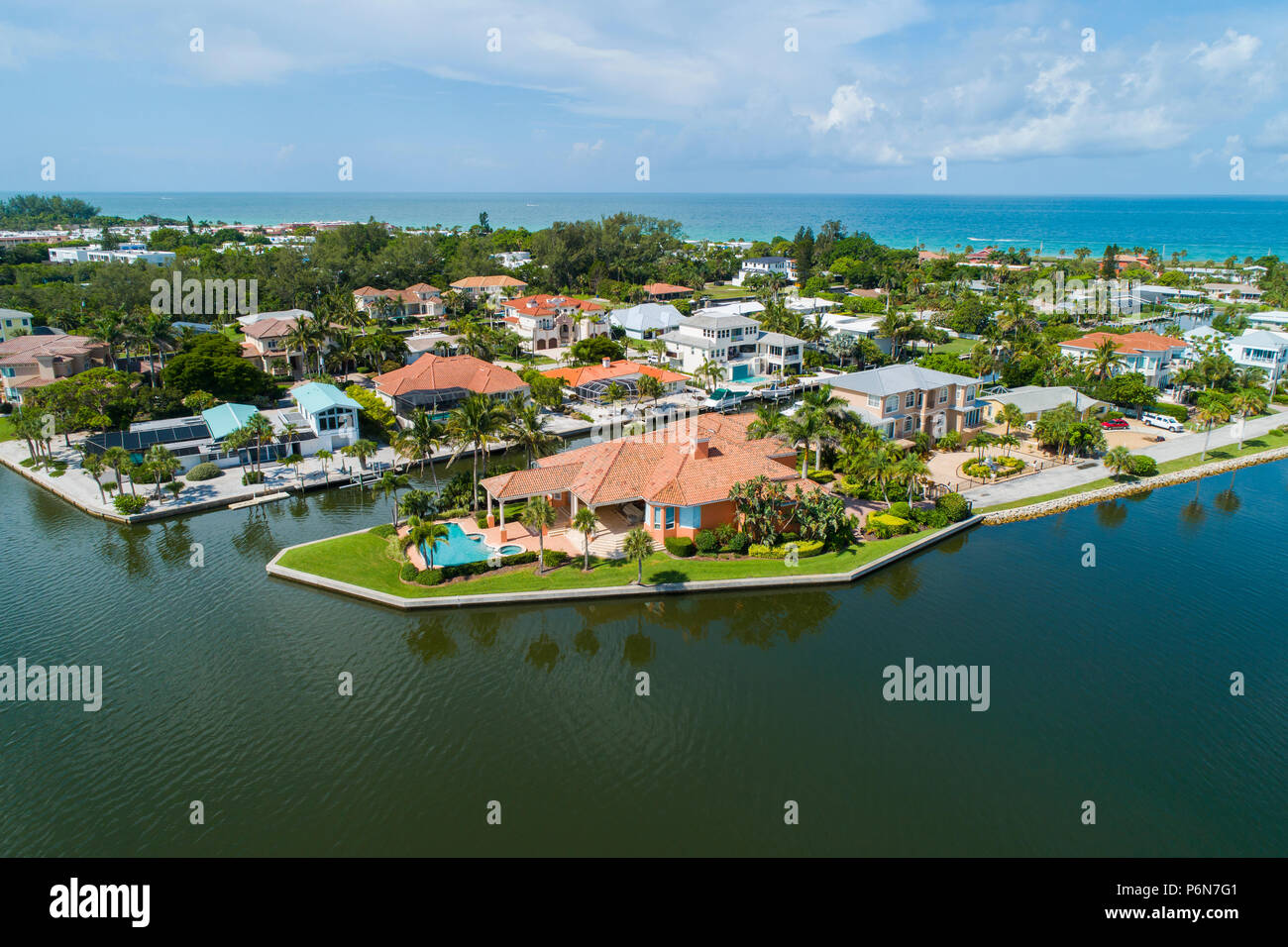 Long Boat Key is next to Sarasota and Anna Maria Island Florida and is an expensive upscale neighborhood and favorite vacation holiday destination on Stock Photo