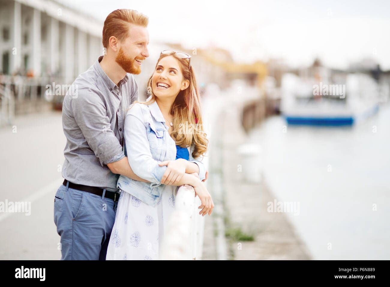 Couple in love in beautiful sunset Stock Photo