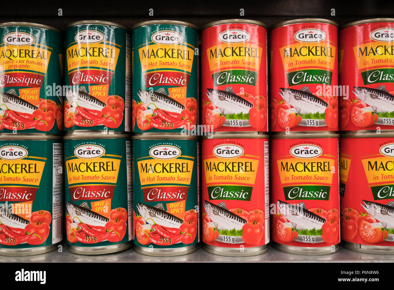 canned mackerel inside a grocery store shelve Stock Photo Alamy