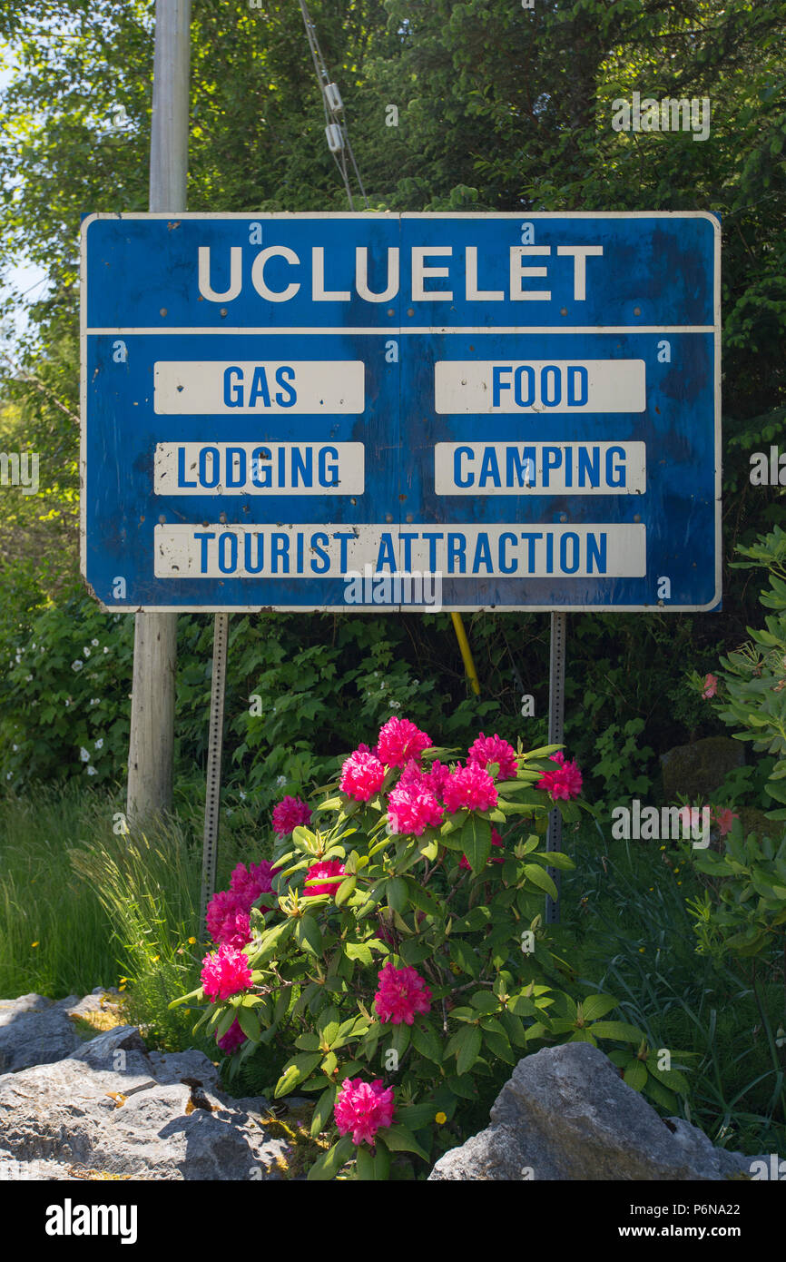 Ucluelet, Vancouver Island, British Columbia sign. Stock Photo