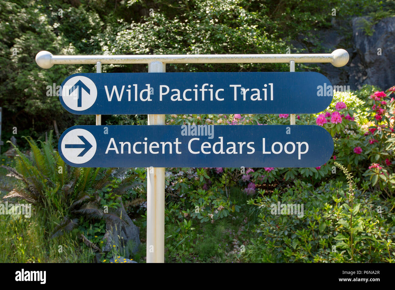 Wild Pacific Trail, Vancouver Island, British Columbia sign. Stock Photo