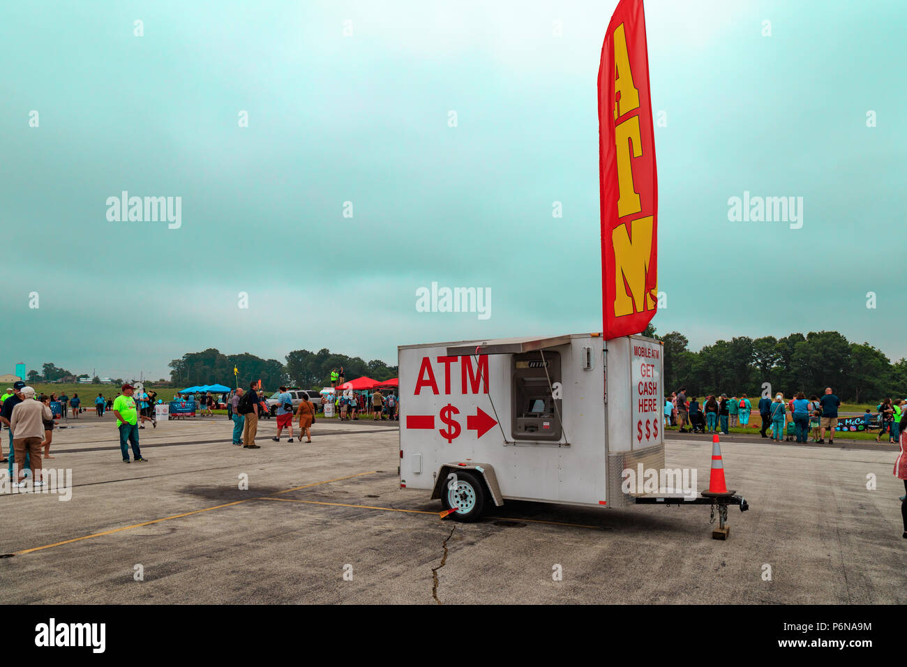 Avondale, PA, USA June 24, 2018 A mobile ATM trailer parked at the