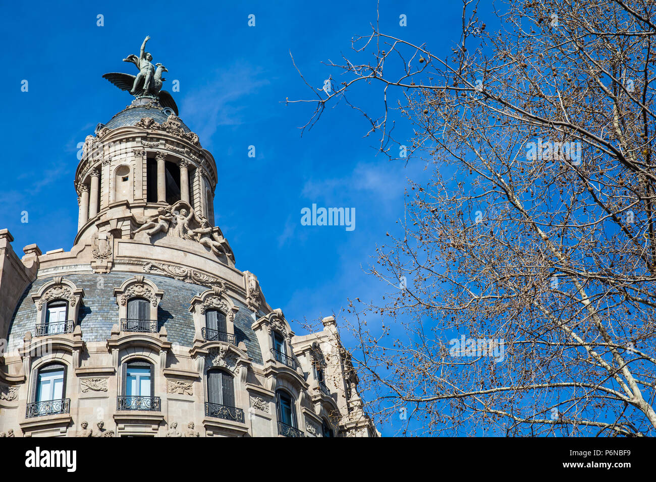 The Historical Building of the Union and the Spanish Phoenix at Passeig de Gracia in Barcelona Spain Stock Photo