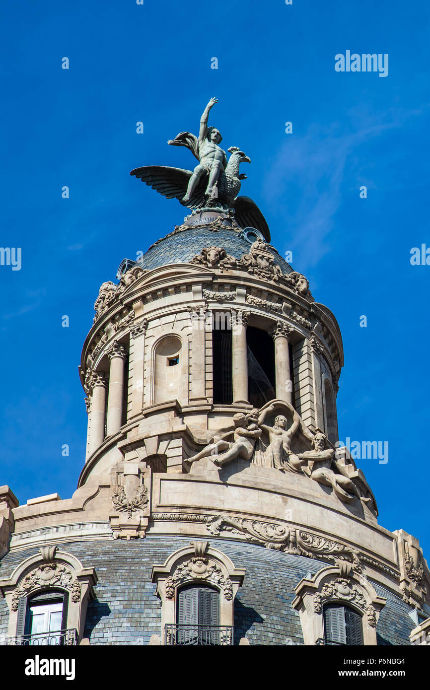 The Historical Building of the Union and the Spanish Phoenix at Passeig de Gracia in Barcelona Spain Stock Photo