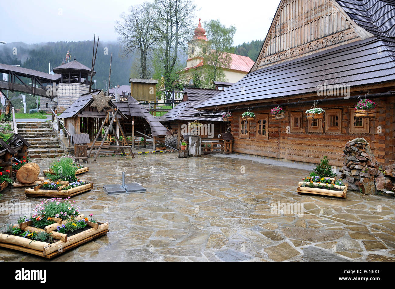 Exterior of Tavern /Koliba/ Coral, Village HABAKUKY in Donovaly,  Slovakia,  East Europe Stock Photo