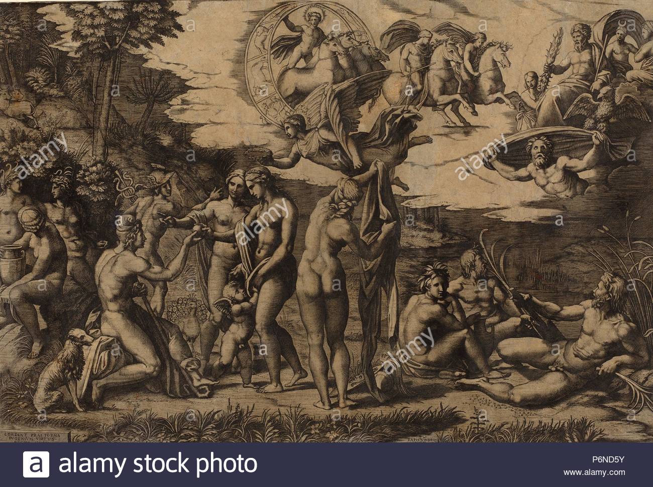 Marcantonio Raimondi after Raphael (Italian, c. 1480 - c. 1534), The Judgment of Paris, engraving.